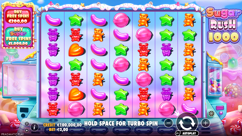Sugar Rush 1000 basisspel met zeven kolommen en zeven rijen